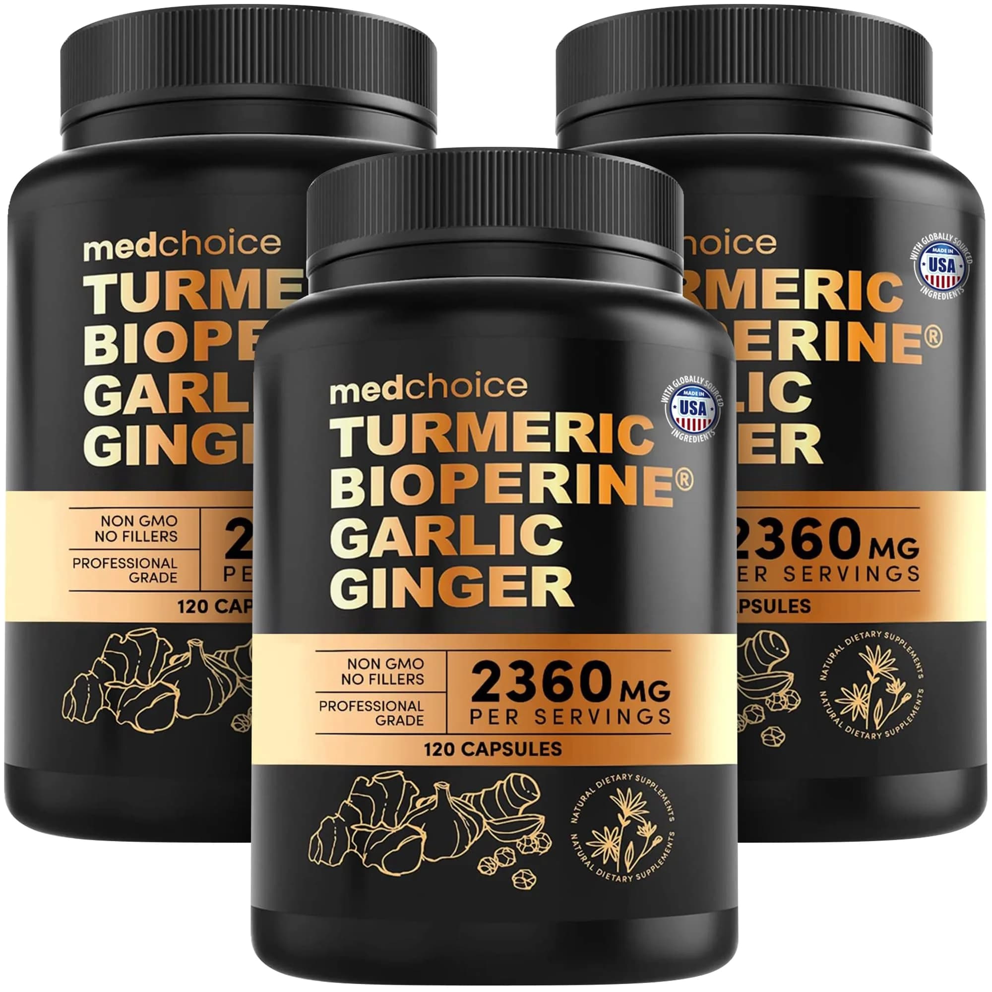 MEDCHOICE 4-in-1 Turmeric Joint Support with Garlic & BioPerine, 120ct | Supports Mobility & Joint Comfort