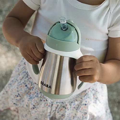 Béaba Stainless Steel Straw Sippy Cup with Removable Handles, Insulated Toddler Cup 250ml (8.5 oz) | Spill-Proof & BPA-Free thumbnail 7