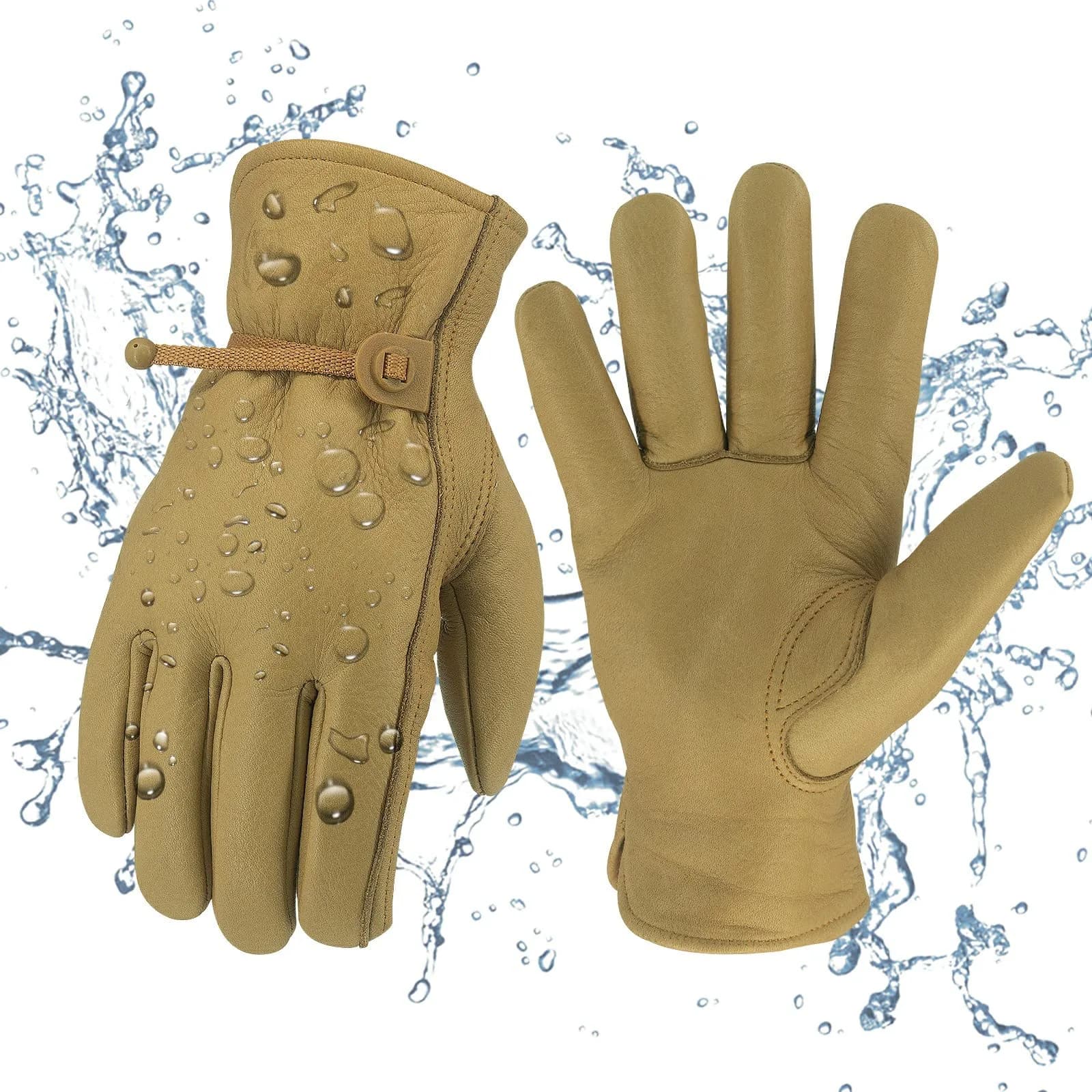 KKOYING Leather Work Gloves Waterproof Gardening Gloves for Men & Women Tough Cowhide Work Gloves with Adjustable Wrist (Small, 1 Pair)