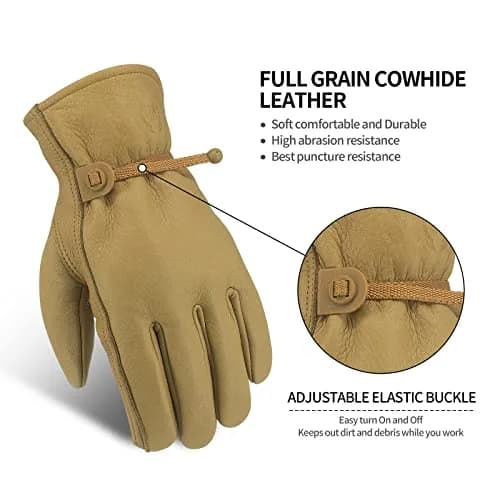 KKOYING Leather Work Gloves Waterproof Gardening Gloves for Men & Women Tough Cowhide Work Gloves with Adjustable Wrist (Small, 1 Pair) thumbnail 2