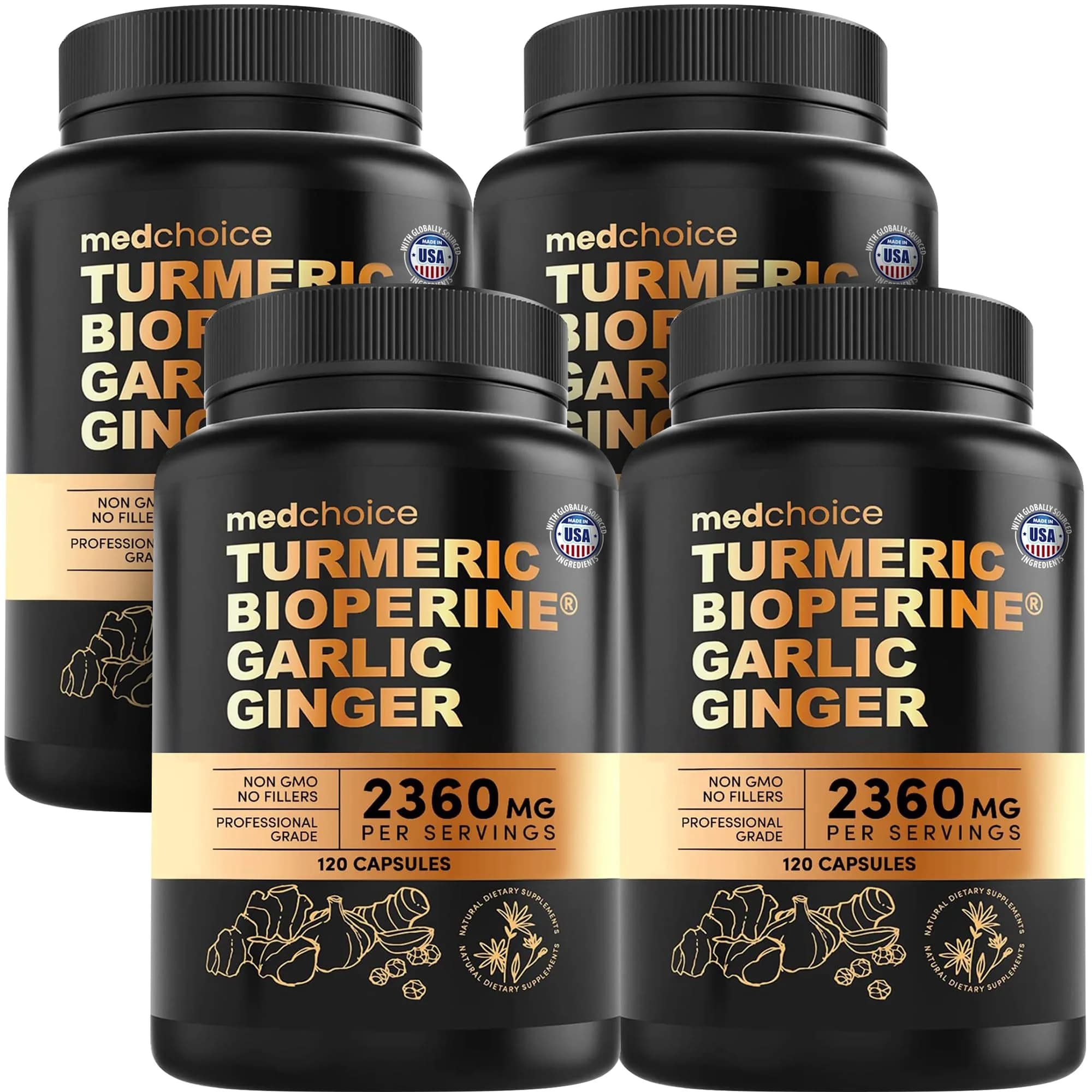 MEDCHOICE 4-in-1 Turmeric Joint Support with Garlic & BioPerine, 120ct | Supports Mobility & Joint Comfort