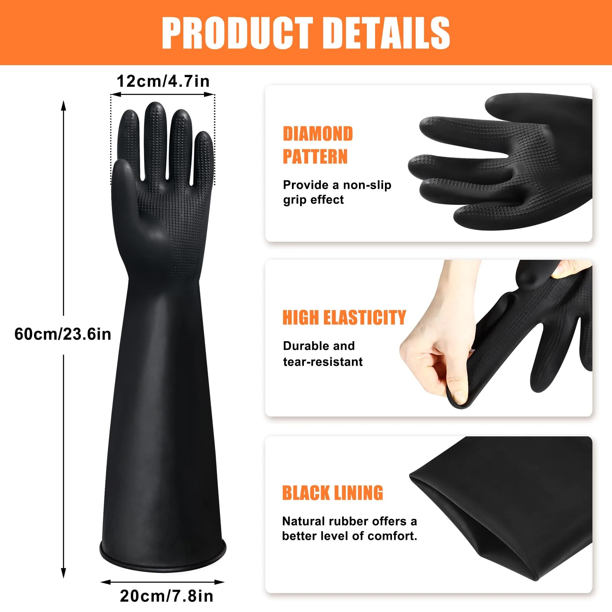 Nobgum 24 Inch Chemical Resistant Gloves | Heavy Duty Rubber Protection for Lab & Industrial Use - view 2
