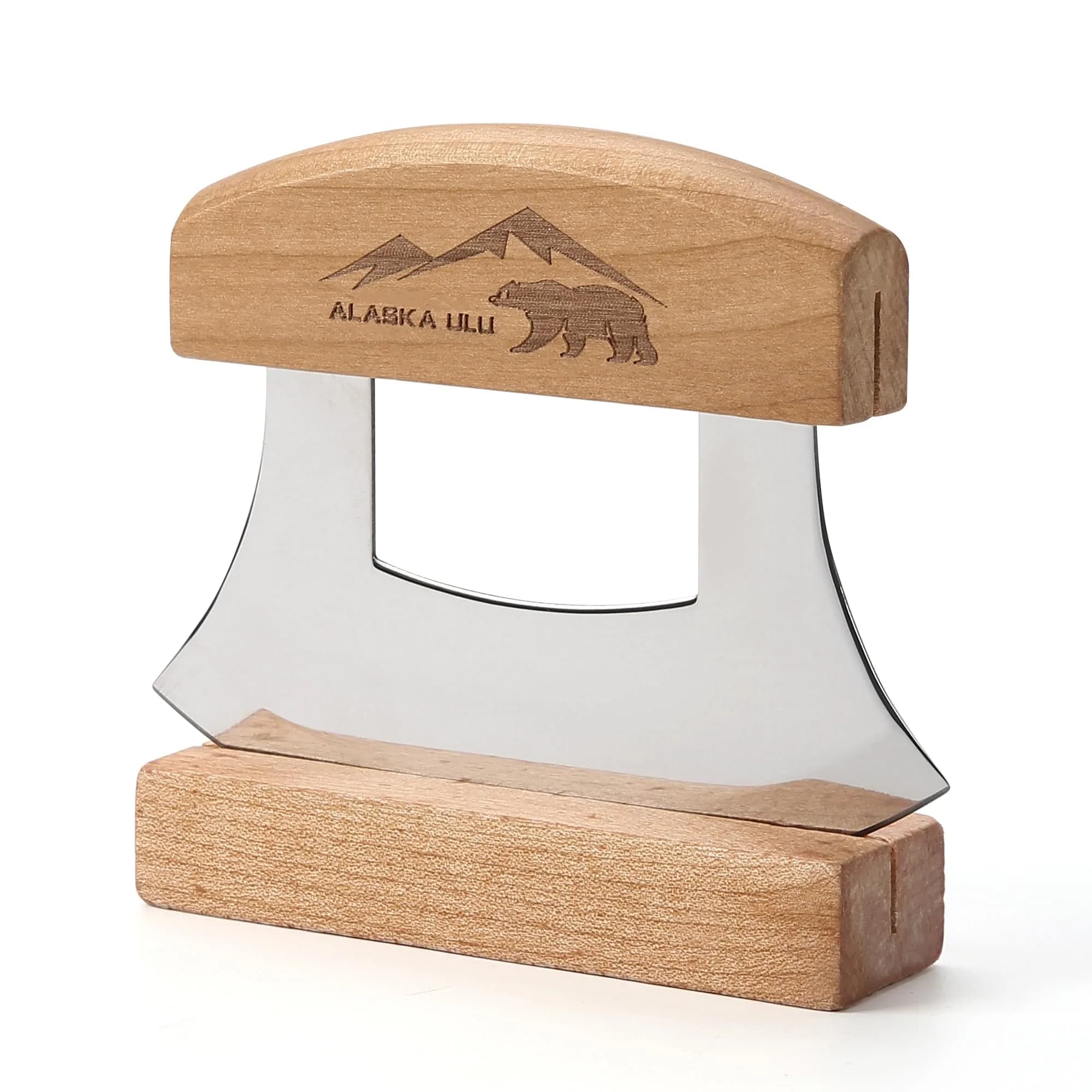 WiuCYS 5inch Alaskan Mezzaluna Ulu Knife | Sharp Salad & Veggie Chopper, Arthritic Friendly — Silver