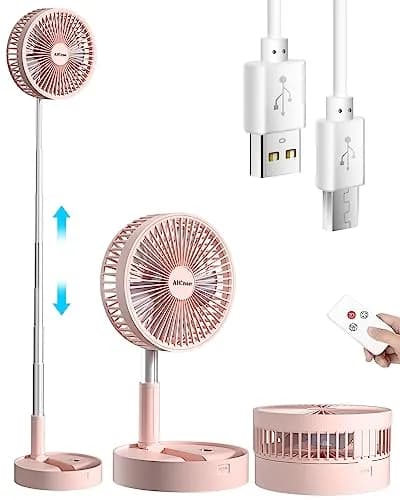 AICase Folding Portable Telescopic Fan 7200mAh Battery | 4 Speeds, 39.3" Height, Pink thumbnail 1