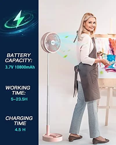 AICase Folding Portable Telescopic Fan 7200mAh Battery | 4 Speeds, 39.3" Height, Pink thumbnail 3