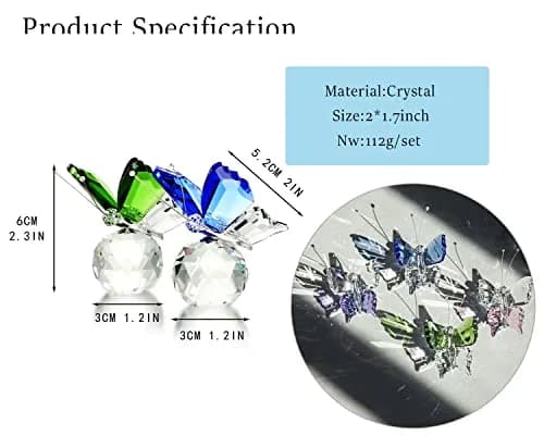 H&D HYALINE & DORA Crystal Butterfly Figurine Set 2 Glass Animal Ornament 5 cm (2*1.7 in) | Decorative Accent for Home & Office thumbnail 4