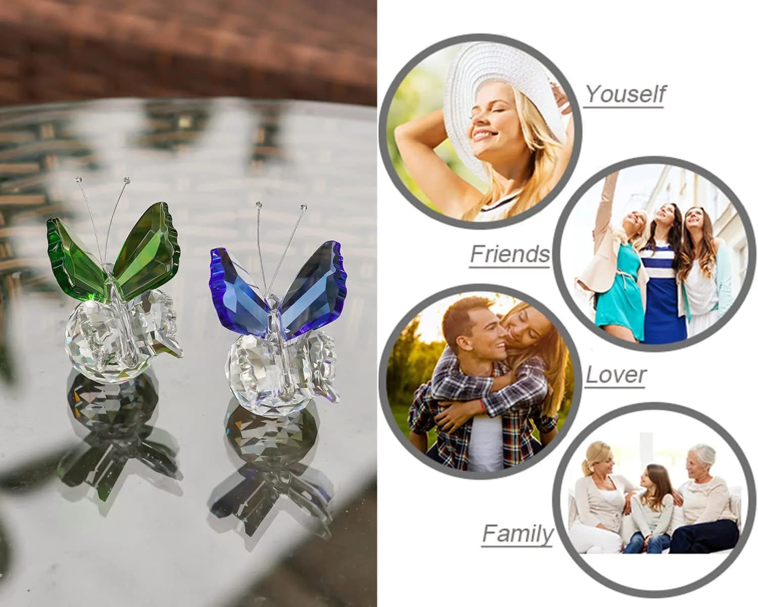 H&D HYALINE & DORA Crystal Butterfly Figurine Set 2 Glass Animal Ornament 5 cm (2*1.7 in) | Decorative Accent for Home & Office - view 6