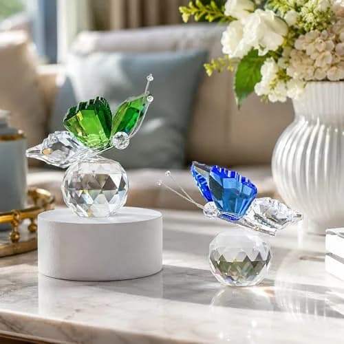 H&D HYALINE & DORA Crystal Butterfly Figurine Set 2 Glass Animal Ornament 5 cm (2*1.7 in) | Decorative Accent for Home & Office thumbnail 1