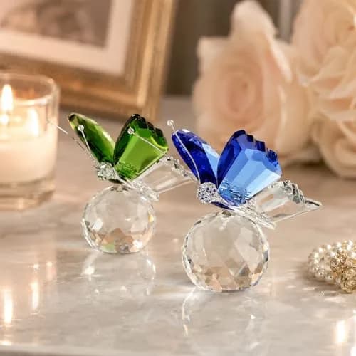 H&D HYALINE & DORA Crystal Butterfly Figurine Set 2 Glass Animal Ornament 5 cm (2*1.7 in) | Decorative Accent for Home & Office thumbnail 9