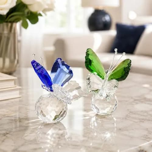 H&D HYALINE & DORA Crystal Butterfly Figurine Set 2 Glass Animal Ornament 5 cm (2*1.7 in) | Decorative Accent for Home & Office thumbnail 2