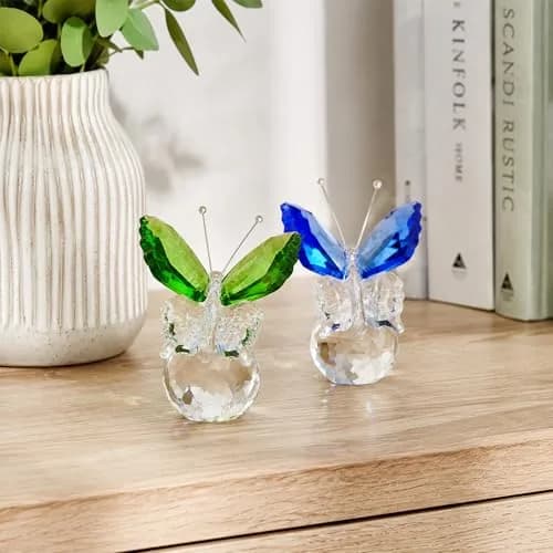 H&D HYALINE & DORA Crystal Butterfly Figurine Set 2 Glass Animal Ornament 5 cm (2*1.7 in) | Decorative Accent for Home & Office thumbnail 3