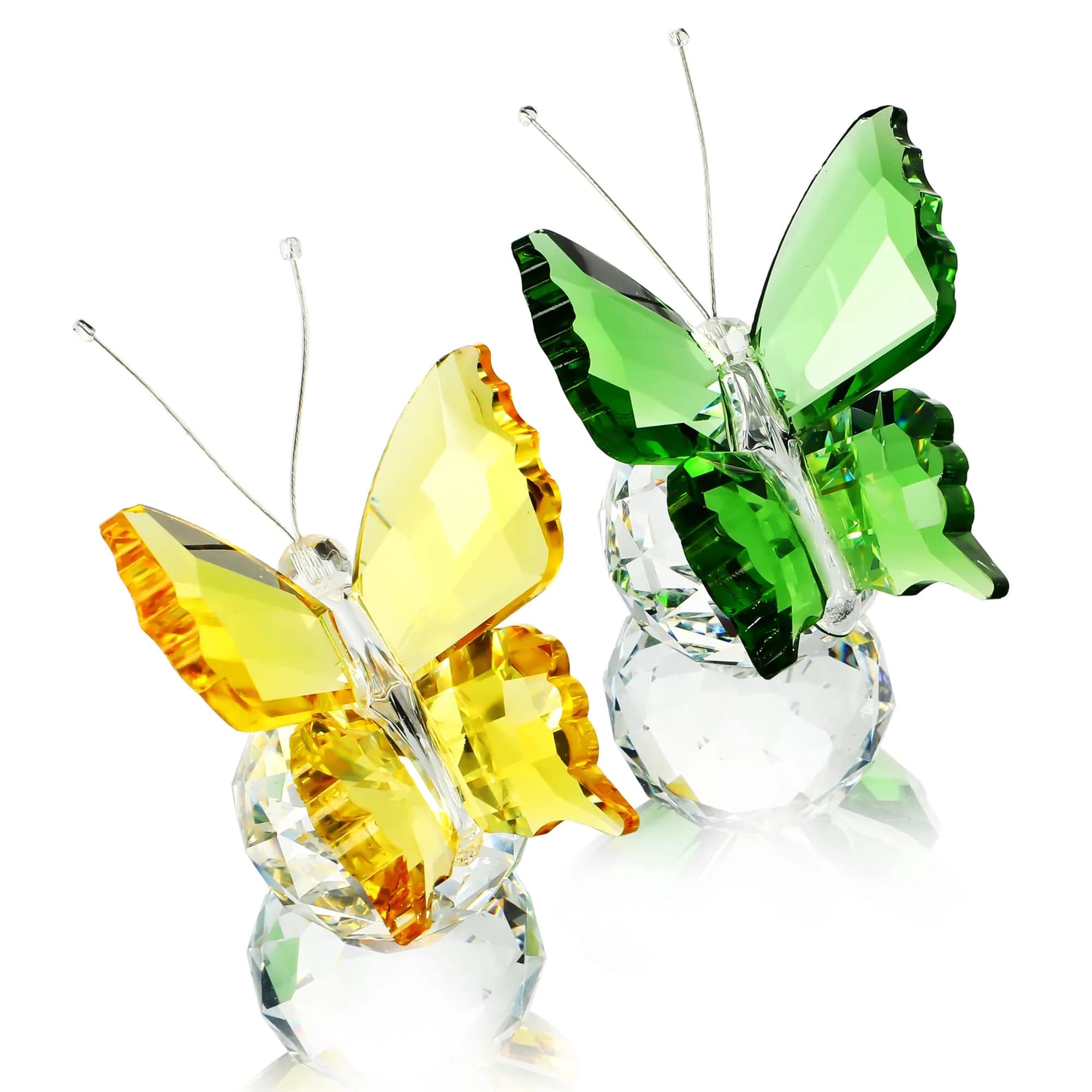 H&D HYALINE & DORA Crystal Butterfly Figurine Set 2 | 5.1 cm (2 in) Yellow & Green - main product image