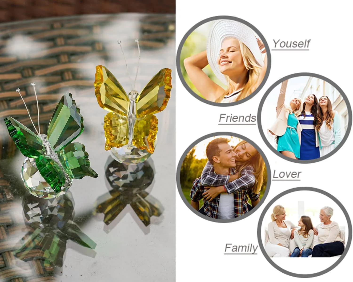 H&D HYALINE & DORA Crystal Butterfly Figurine Set 2 | 5.1 cm (2 in) Yellow & Green - view 6