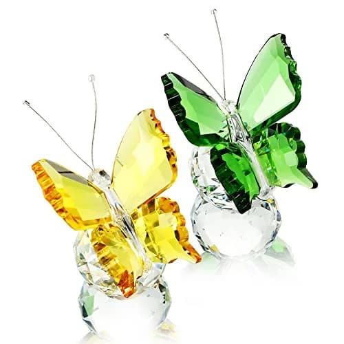 H&D HYALINE & DORA Crystal Butterfly Figurine Set 2 | 5.1 cm (2 in) Yellow & Green thumbnail 1