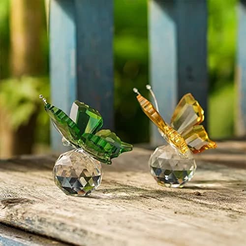 H&D HYALINE & DORA Crystal Butterfly Figurine Set 2 | 5.1 cm (2 in) Yellow & Green thumbnail 2