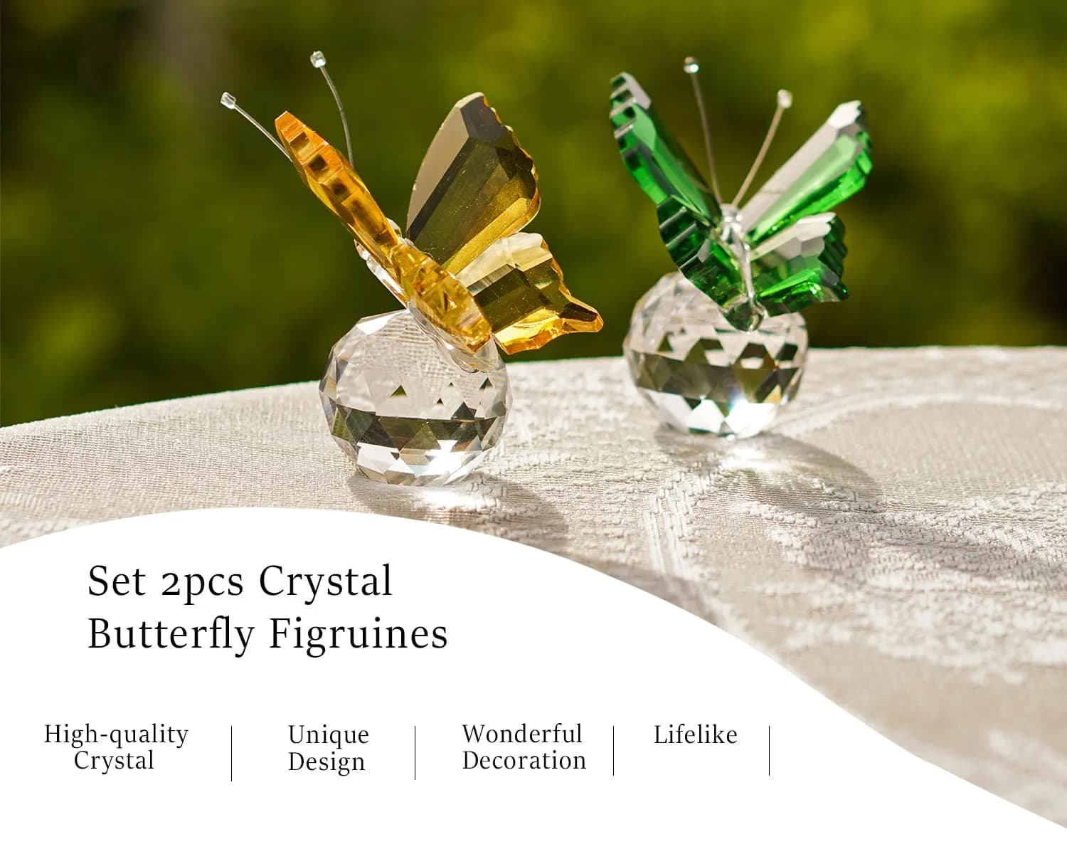H&D HYALINE & DORA Crystal Butterfly Figurine Set 2 | 5.1 cm (2 in) Yellow & Green - view 3