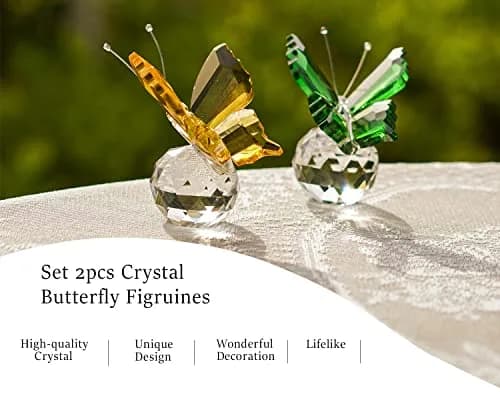 H&D HYALINE & DORA Crystal Butterfly Figurine Set 2 | 5.1 cm (2 in) Yellow & Green thumbnail 3