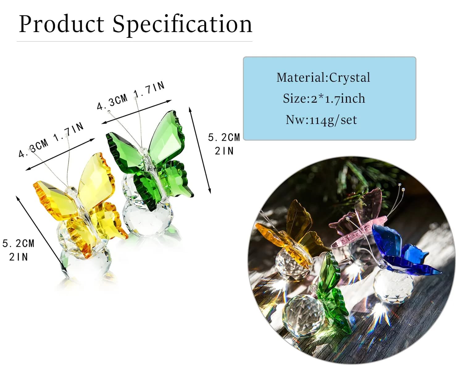 H&D HYALINE & DORA Crystal Butterfly Figurine Set 2 | 5.1 cm (2 in) Yellow & Green - view 4