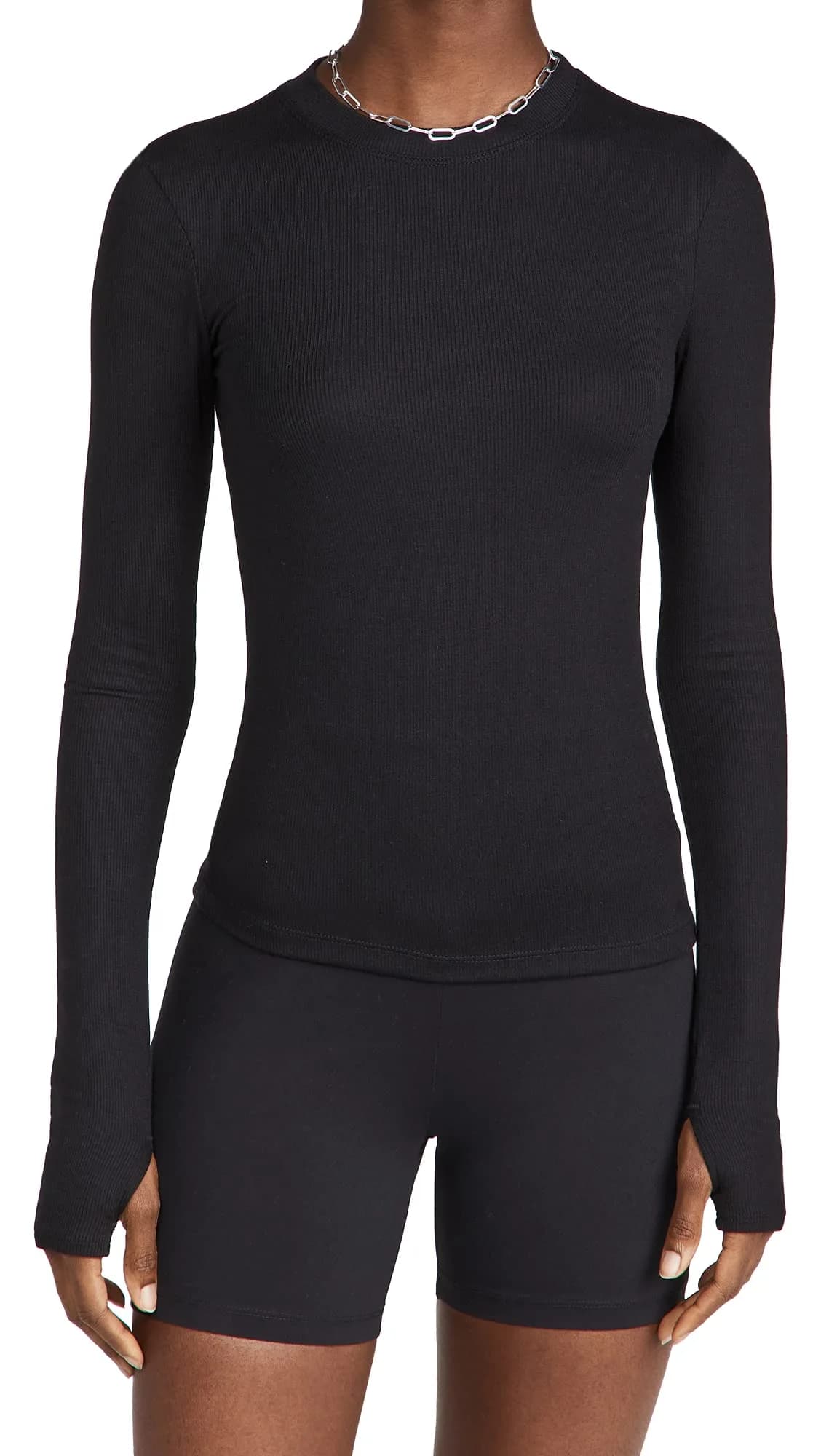SPLITS59 Louise Rib Long Sleeve Tee, XS | Ultra-soft Modal Rib, Crew Neck, White, XS — Black / Small