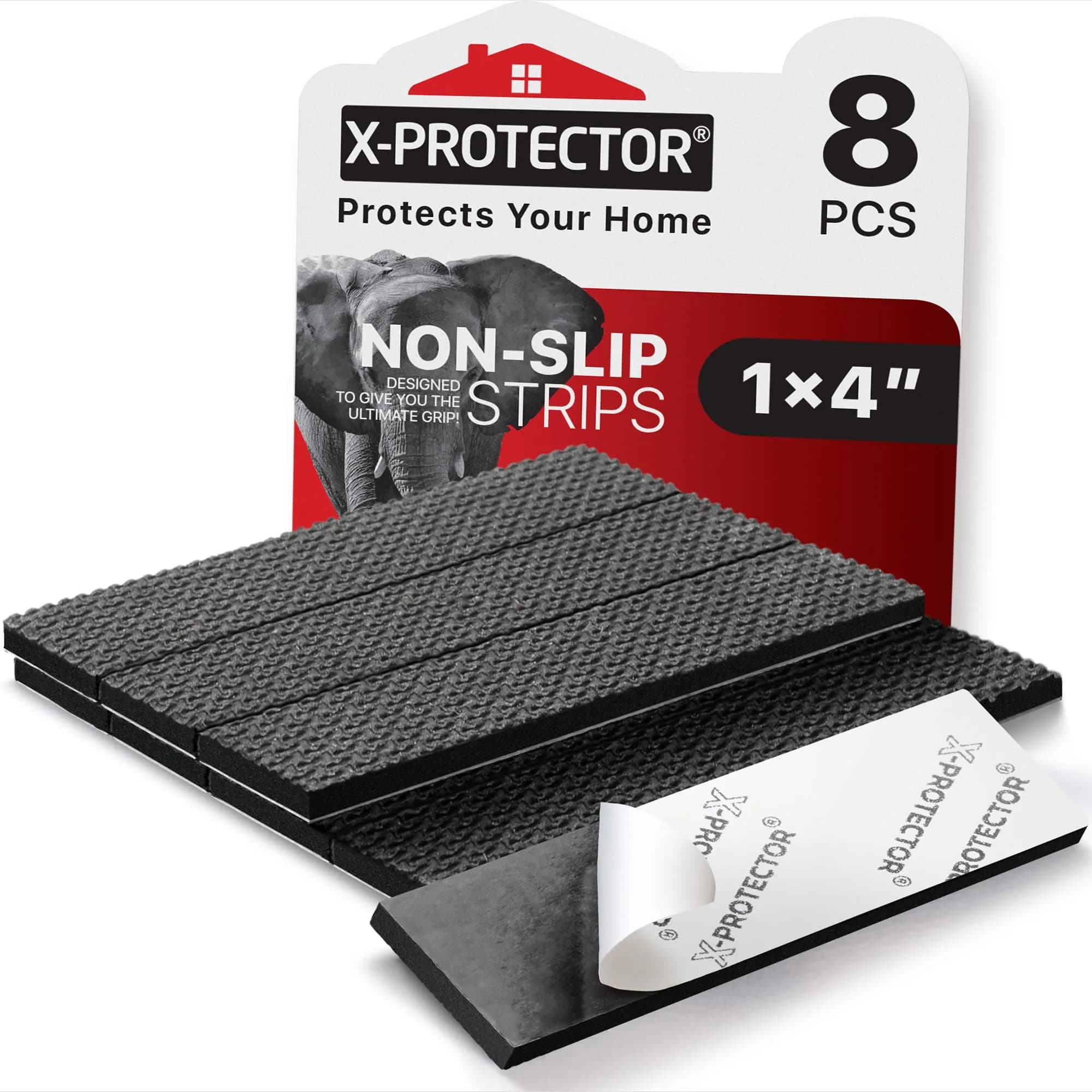 X-Protector Rubber Strip - 8 PC Non Slip Pads - Black Universal Grip Strips | Surface Scratch & Slip Prevention — 8 PC 1 x 4 inch (Black Rubber)