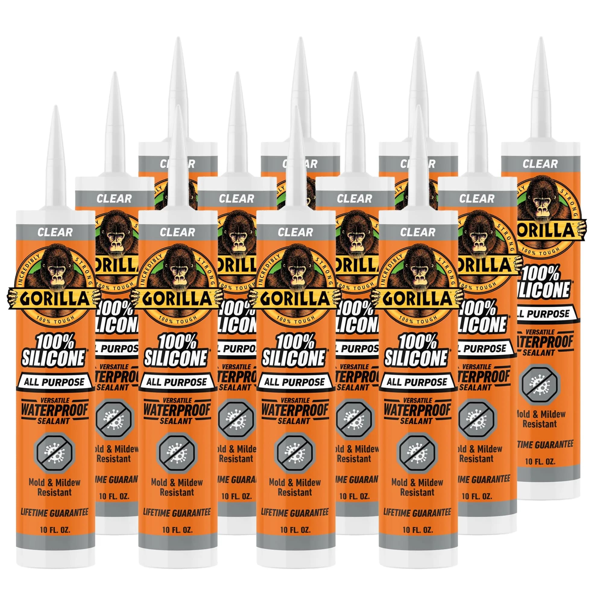 Gorilla 100% Silicone Sealant Clear 10oz Cartridge (2.96ml / 10 Fl Oz) | Waterproof, Flexible, Mold & Mildew Resistant - main product image