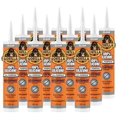 Gorilla 100% Silicone Sealant Clear 10oz Cartridge (2.96ml / 10 Fl Oz) | Waterproof, Flexible, Mold & Mildew Resistant thumbnail 1