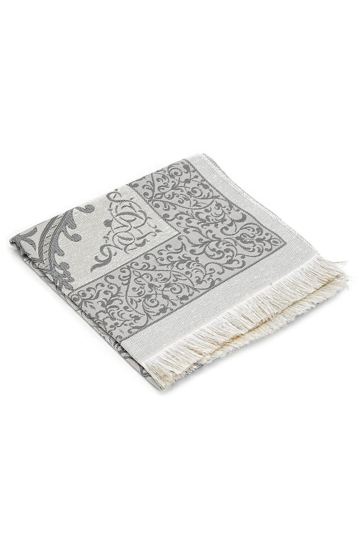 ihvan online Grey Prayer Rug with Beads - 117cm x 71cm | Soft Taffeta Islamic Janamaz - view 4