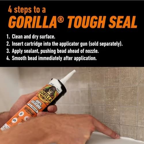 Gorilla 100% Silicone Sealant White 10oz Cartridge (12-Pack) | Waterproof, Mold & Mildew Resistant Sealant thumbnail 4