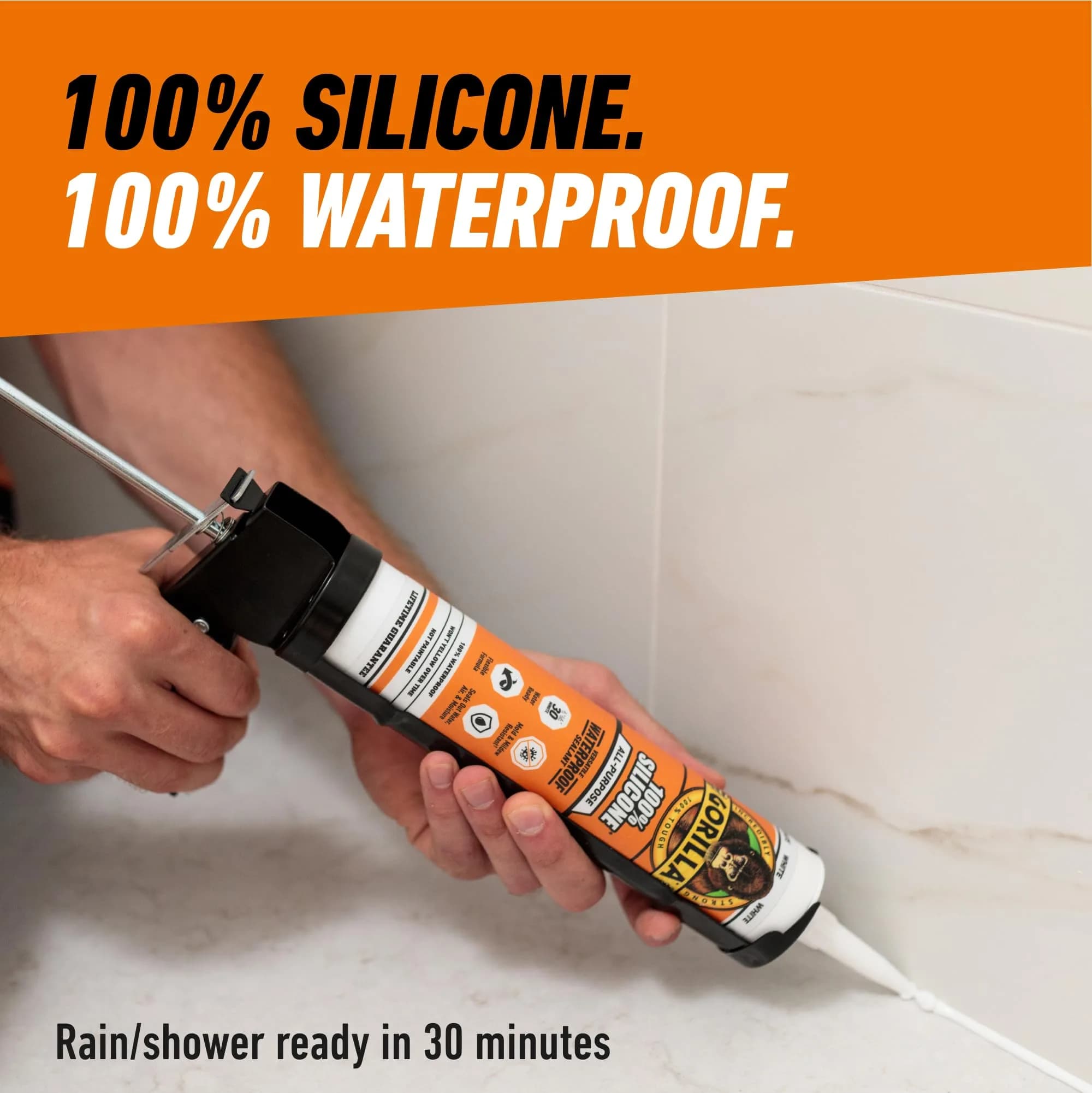 Gorilla 100% Silicone Sealant White 10oz Cartridge (12-Pack) | Waterproof, Mold & Mildew Resistant Sealant - view 5
