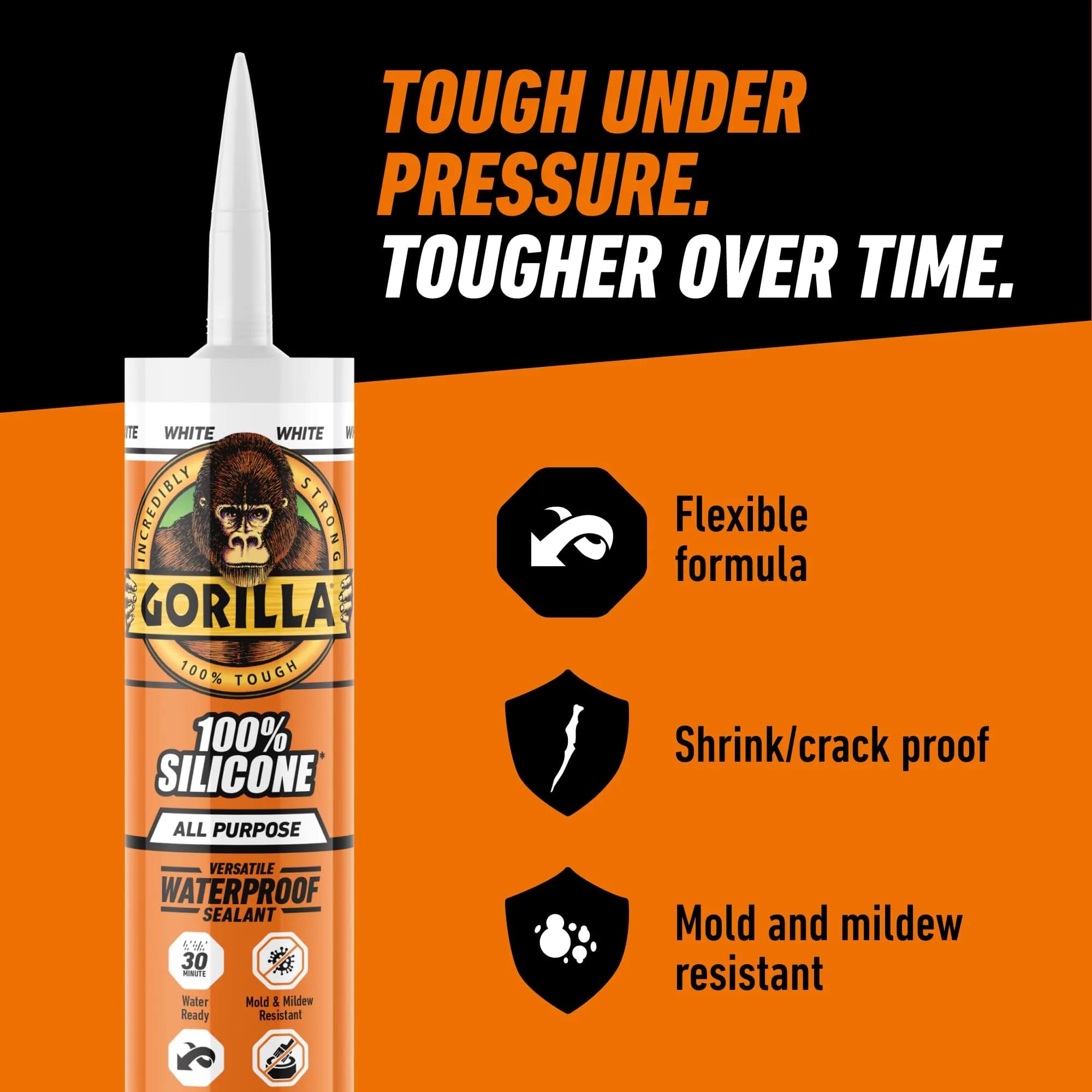 Gorilla 100% Silicone Sealant White 10oz Cartridge (12-Pack) | Waterproof, Mold & Mildew Resistant Sealant - view 7