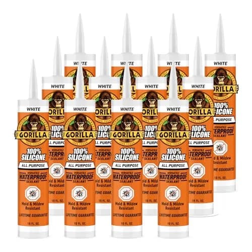 Gorilla 100% Silicone Sealant White 10oz Cartridge (12-Pack) | Waterproof, Mold & Mildew Resistant Sealant thumbnail 1