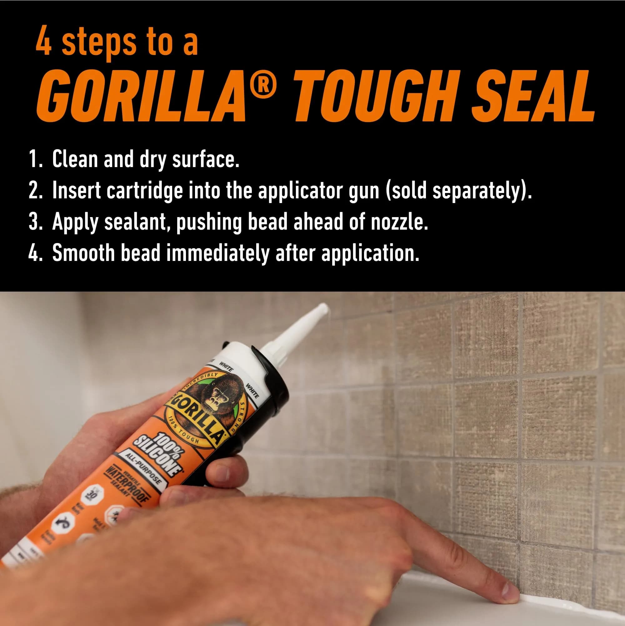 Gorilla 100% Silicone Sealant White 10oz Cartridge (12-Pack) | Waterproof, Mold & Mildew Resistant Sealant - view 4