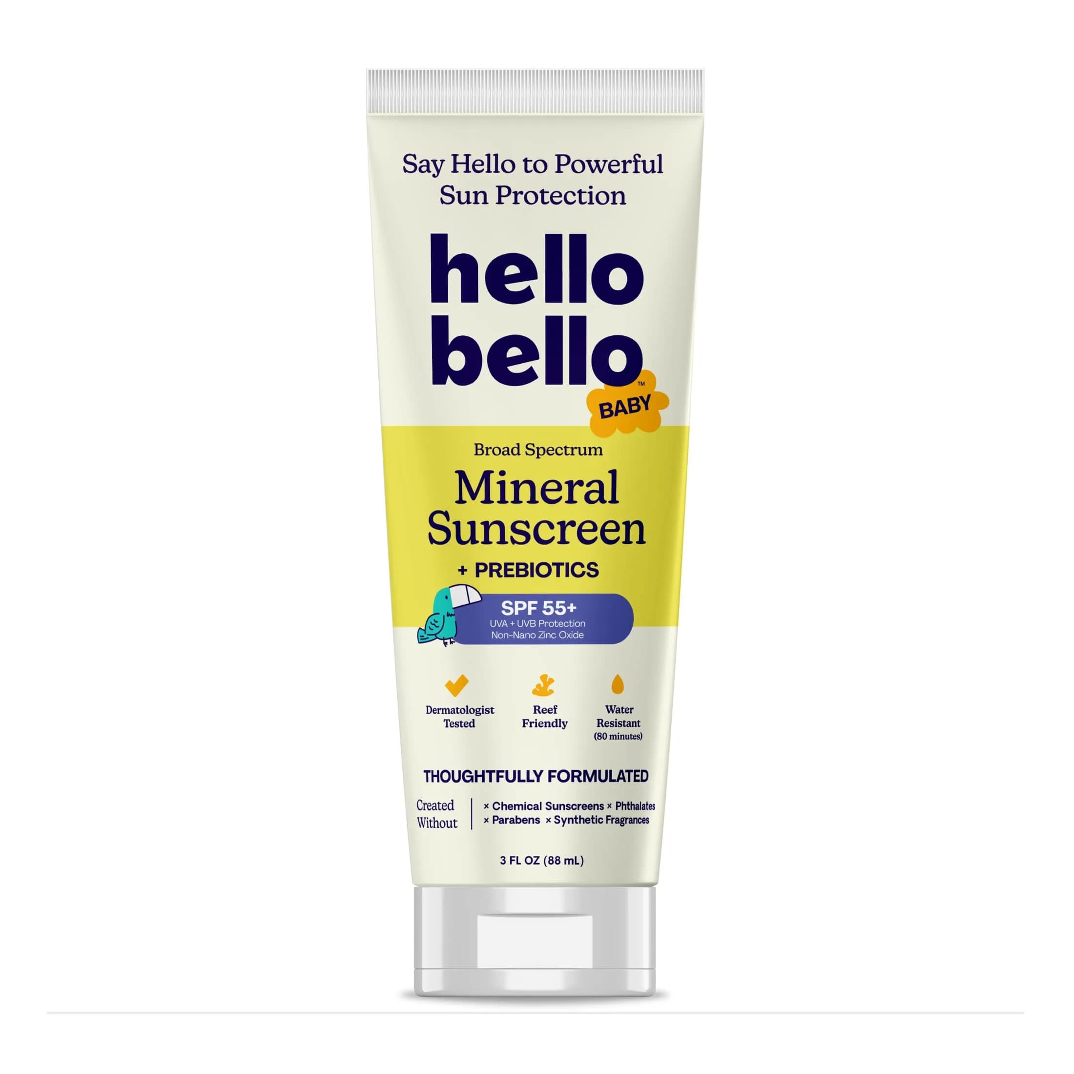 Hello Bello Mineral SPF 55 Sunscreen Lotion with Prebiotics, Water Resistant, 90ml (3 fl oz) | Gentle Protection for Kids - main product image
