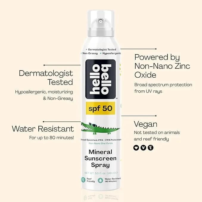 Hello Bello Kids Mineral Sunscreen Spray SPF 50 - Hypoallergenic, Reef Friendly, Water Resistant, 148ml (5 oz) | Non-Greasy Protection - view 2