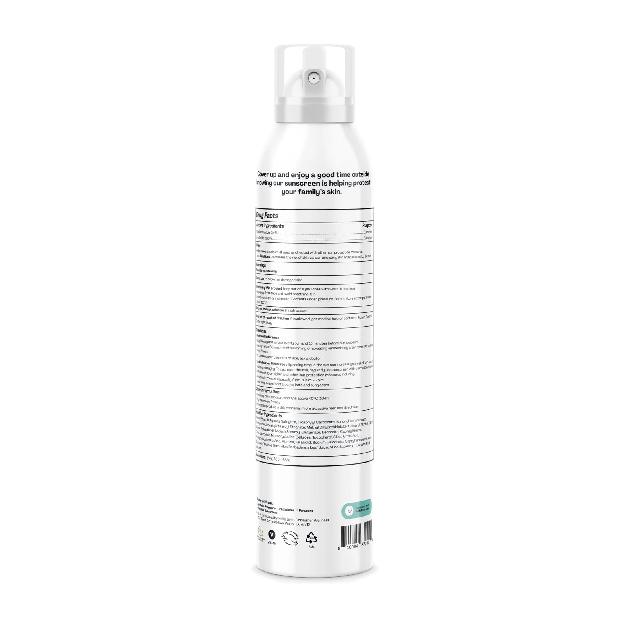 Hello Bello Kids Mineral Sunscreen Spray SPF 50 - Hypoallergenic, Reef Friendly, Water Resistant, 148ml (5 oz) | Non-Greasy Protection - view 7