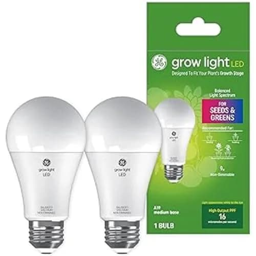 GE Grow LED Light Bulb for Plants Seeds and Greens | Balanced Spectrum, A19 (2 Pack) | Indoor Plant Growth thumbnail 1