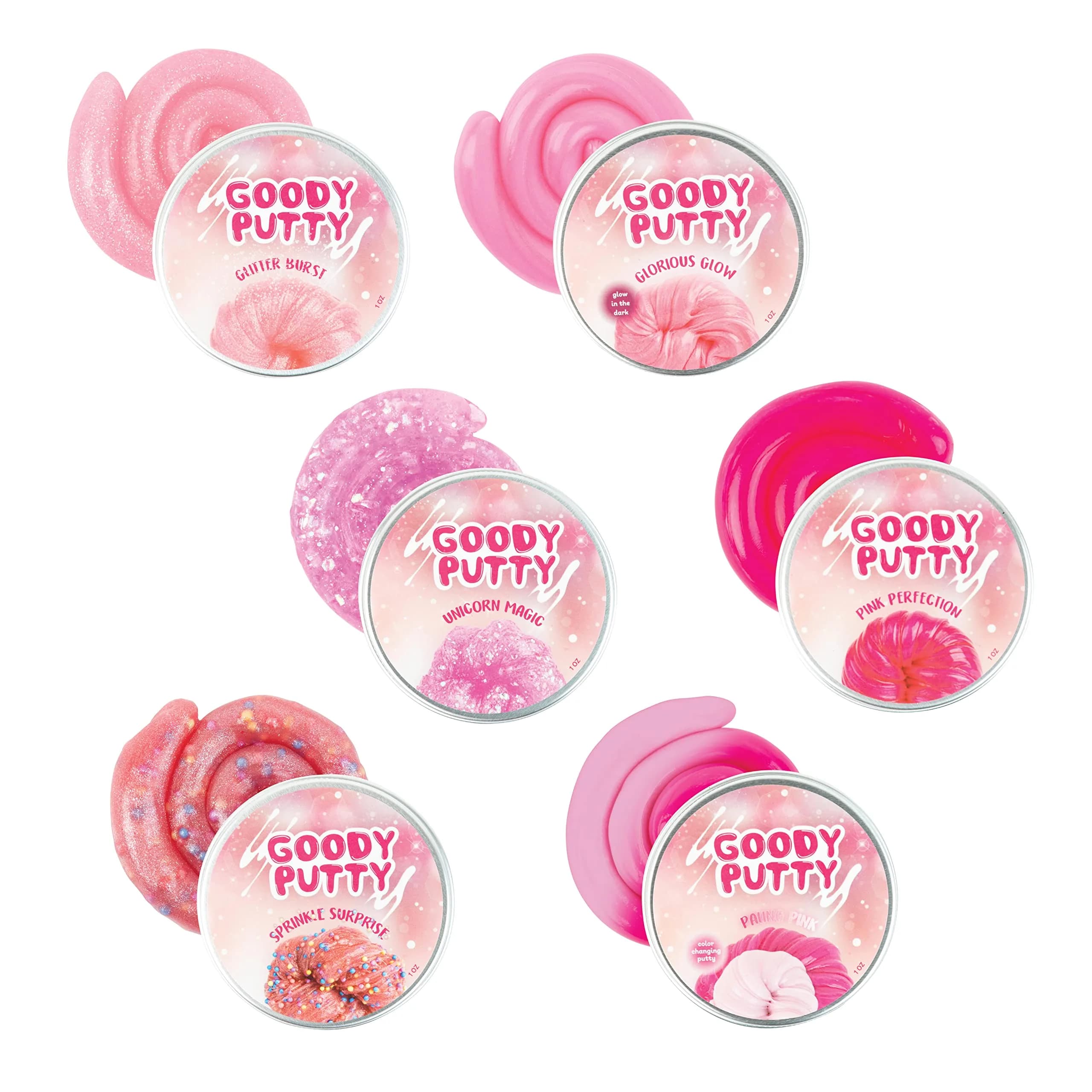 Goody Putty Pink Set of 6 Tins | Color-Changing, Glow & Glitter Sensory Toy for Kids 177ml (6oz) - main product image