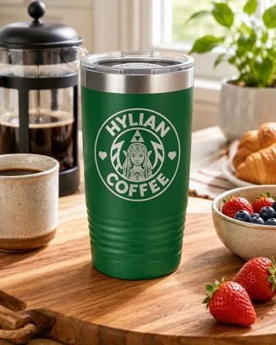 Hat Shark 20 oz Drinking Cup Princess Green | Laser Engraved Water Tumbler for Hot & Cold Drinks thumbnail 4