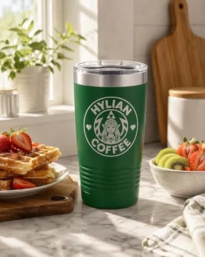 Hat Shark 20 oz Drinking Cup Princess Green | Laser Engraved Water Tumbler for Hot & Cold Drinks thumbnail 7