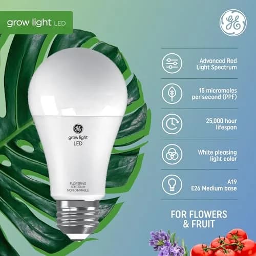 GE Grow Lights for Indoor Plants, A19 LED Bulbs, 2 Pack | Full Spectrum Red Light, 25,000 Hours Lifespan thumbnail 2