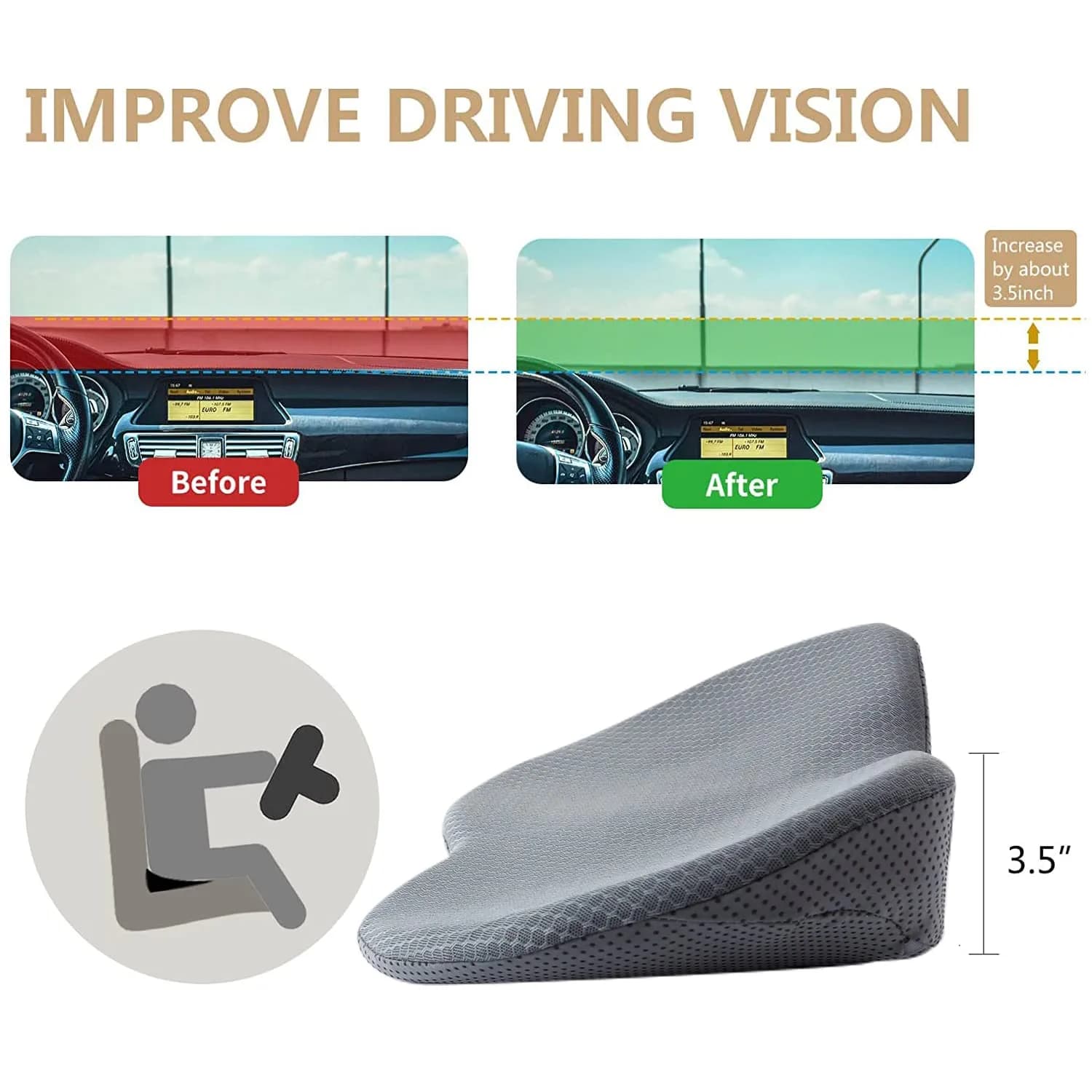 Livtribe Ergonomic Car Seat Cushion with Memory Foam | 43.4cm (17.1" L) x 26.7cm (10.5" W) x 8.9cm (3.5" H) - view 5