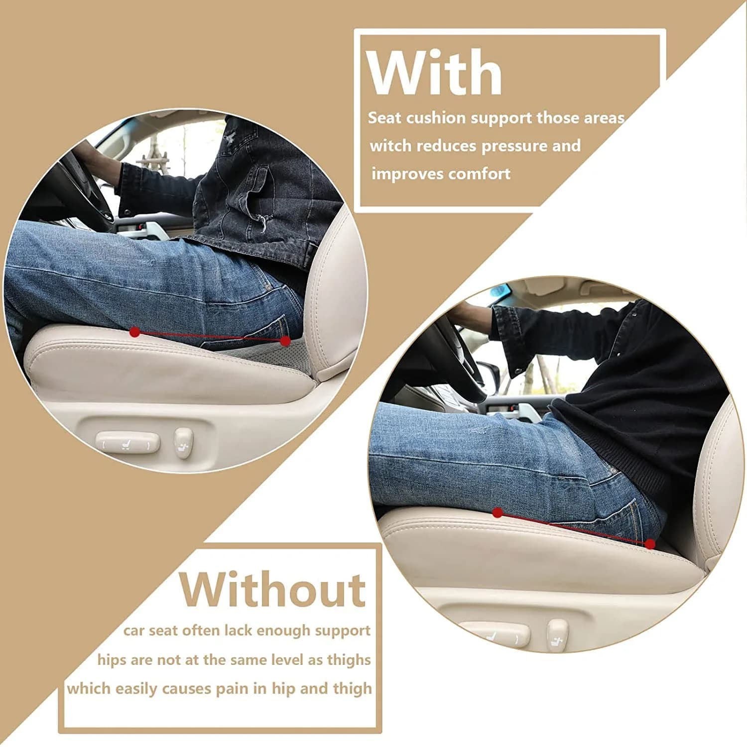 Livtribe Ergonomic Car Seat Cushion with Memory Foam | 43.4cm (17.1" L) x 26.7cm (10.5" W) x 8.9cm (3.5" H) - view 3