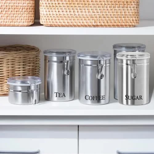 Oggi Stainless Steel Sugar Canister 62 fl oz | Airtight Clamp Lid, Clear See-Thru Top, Large Size 5" x 7.5" thumbnail 5