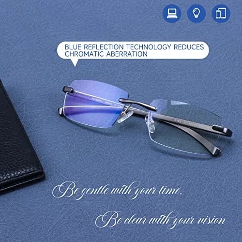 Missfive Premium Aluminum Progressive Multifocus Reading Glasses 1.5 Diopters (0.75x-1.5x) | Blue Light Blocking, Rimless Metal Readers thumbnail 4