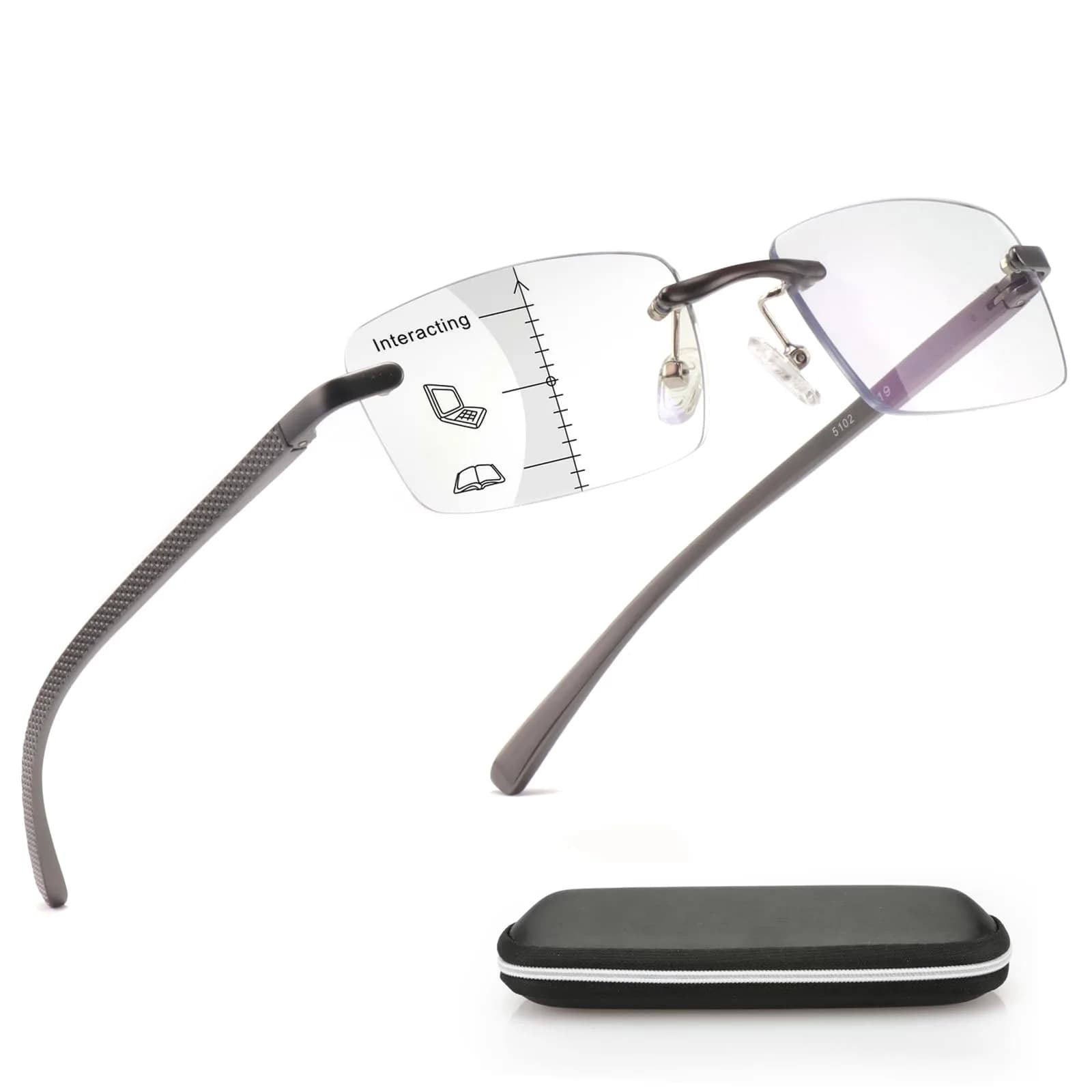 Missfive Premium Aluminum Progressive Multifocus Reading Glasses 147mm (5.75 in) | Blue Light Blocking, Rimless Metal Readers - main product image