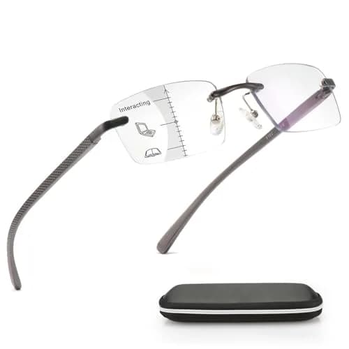 Missfive Premium Aluminum Progressive Multifocus Reading Glasses 147mm (5.75 in) | Blue Light Blocking, Rimless Metal Readers thumbnail 1