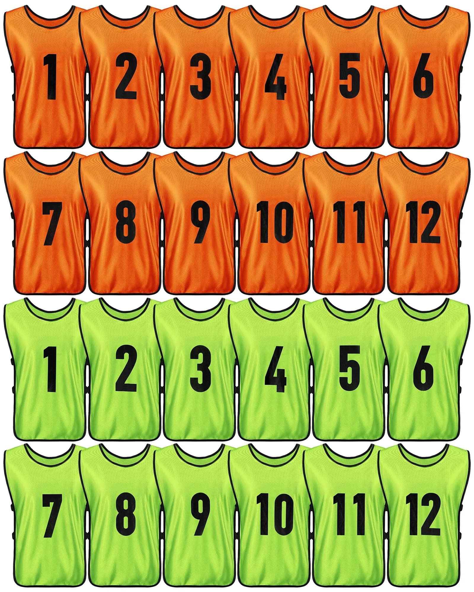 Yahenda 24 Pcs Soccer Pinnies Numbered Vests Adult, Large, Green, Orange | Reversible, Breathable & Easy to Maintain — Green, Orange
