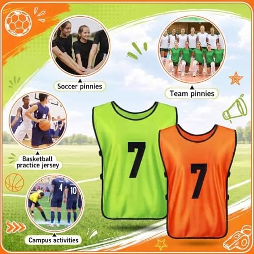 Yahenda 24 Pcs Soccer Pinnies Numbered Vests Adult, Large, Green, Orange | Reversible, Breathable & Easy to Maintain thumbnail 7
