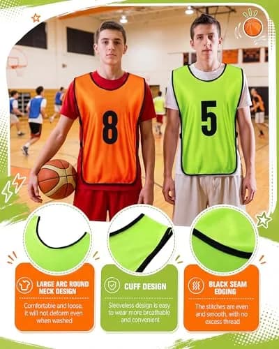 Yahenda 24 Pcs Soccer Pinnies Numbered Vests Adult, Large, Green, Orange | Reversible, Breathable & Easy to Maintain thumbnail 3