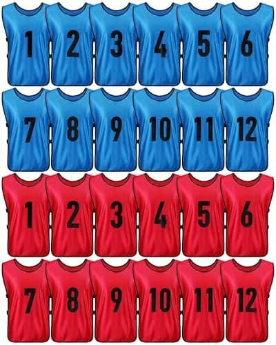 Yahenda 24 Pcs Soccer Pinnies Numbered Vests Large | Reversible Team Practice Jerseys thumbnail 1